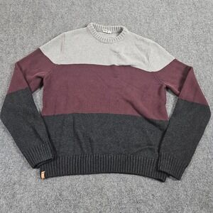 TenTree Sweater Mens Large Bergundy Colorblock Black Gray Knit Dark Academia